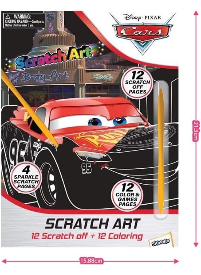 SKOODLE Disney Scratch Art for Kids3+ Scratch Paper Colouring Activity Book with Pictures&Games Children's Scratch Paper Art Set, Craft Art and DIY Painting Children's Educational Toys(Cars) - Image 3