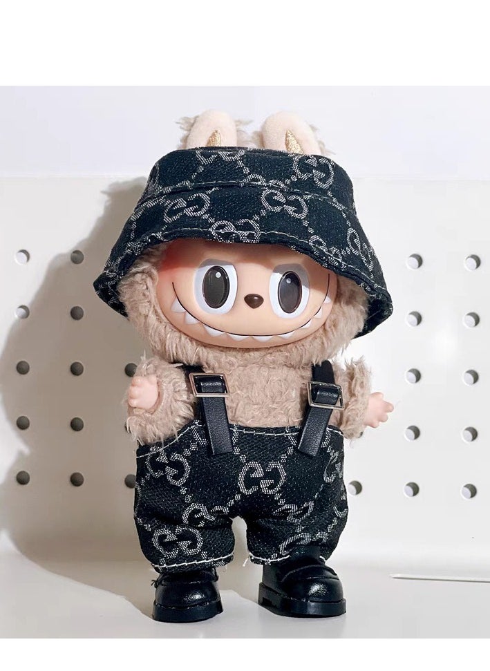 LABUBU Labubu Sleek Black Denim Set: Jumpsuit & Hat for 17cm Doll - Chic Night-Out Look (Doll/Shoes Not Incl.)  - Image 1