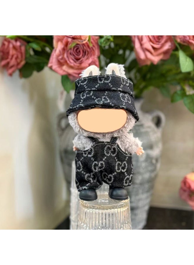 Sleek Black Denim Doll Clothes Set: Jumpsuit & Hat for 17cm Dolls - Fits 1st-3rd Gen (Doll/Shoes Excluded)  - Image 2