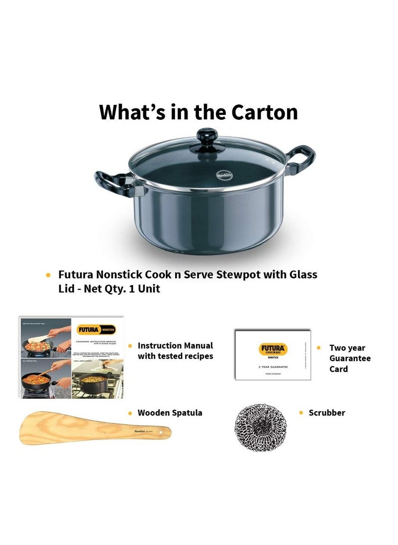 فوتورا Cook N Serve Stewpot غير لاصق مع غطاء زجاجي وعاء الطبخ مع غطاء 5 لتر  - Image 2