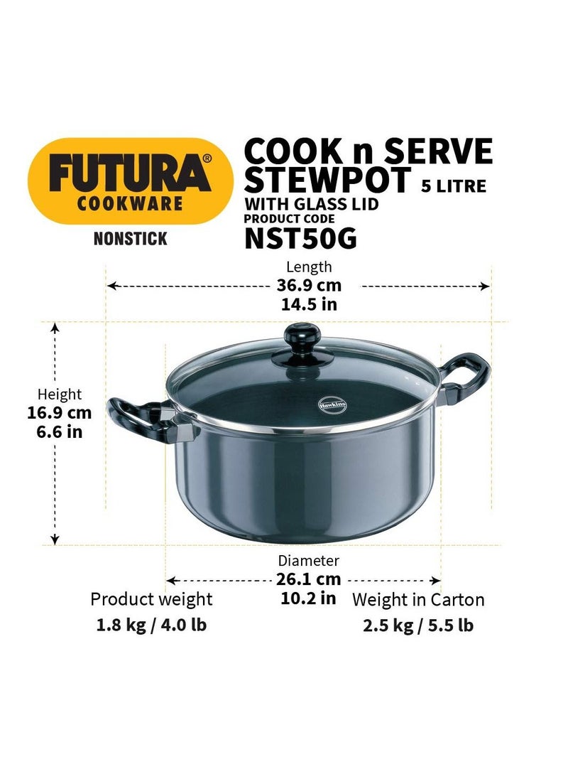 فوتورا Cook N Serve Stewpot غير لاصق مع غطاء زجاجي وعاء الطبخ مع غطاء 5 لتر  - Image 3