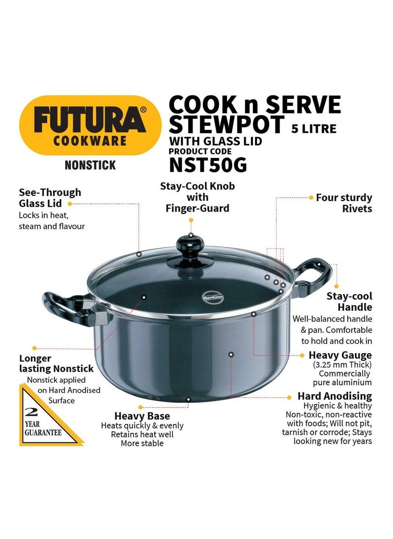 فوتورا Cook N Serve Stewpot غير لاصق مع غطاء زجاجي وعاء الطبخ مع غطاء 5 لتر  - Image 4