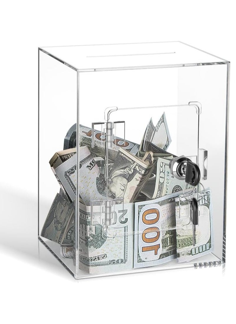 VITION Acrylic Piggy Bank with Key Lock for Adults & Kids to Safe Money Cash Coin Clear Transparent Square  - Image 1