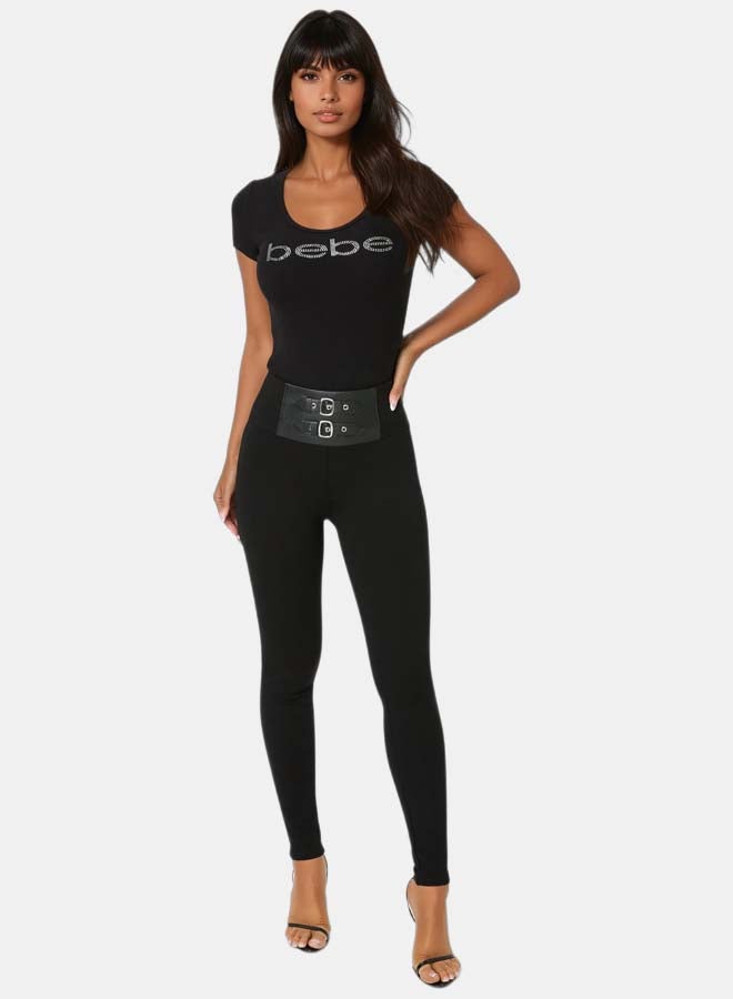 bebe High Waist Vegan Leather Belt Legging - Image 2