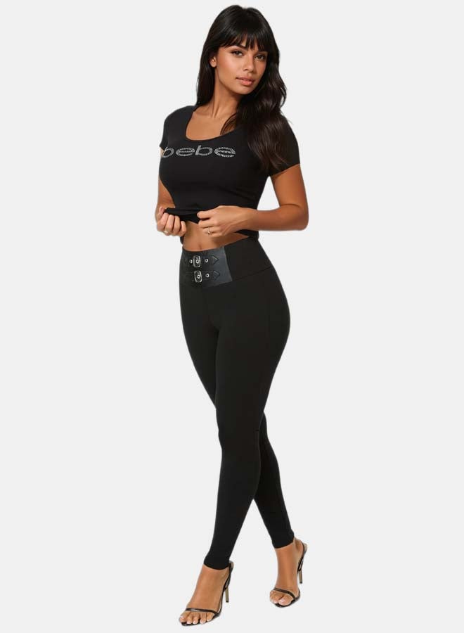 bebe High Waist Vegan Leather Belt Legging - Image 4