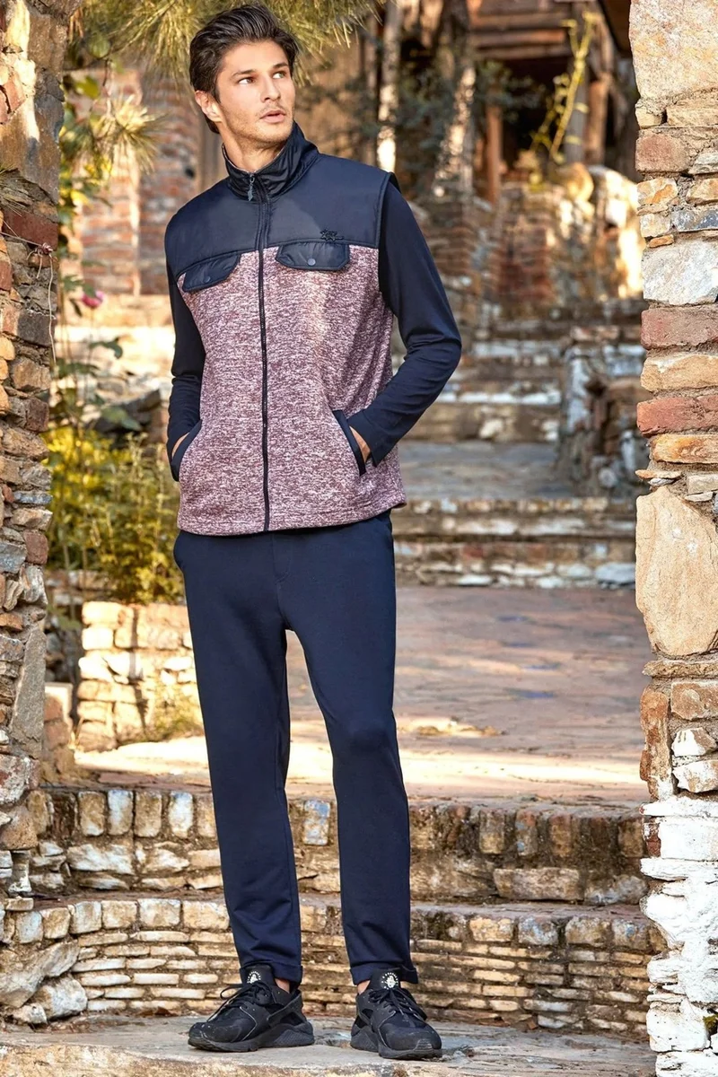 Cossy By Aqua 24463 Men's 3-Piece Tracksuit Set-Burgundy