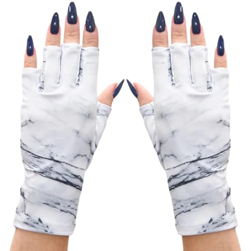 ManiGlovz - The Original UPF 50+ UV Light Protective Nail Gloves | Gel Manicure Gloves and Anti-UV Fingerless Gloves for Women | Can be Used as Sun Protection Gloves for Driving | White Marble - Image 1