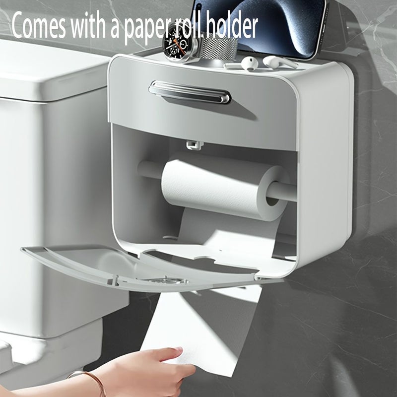 1pc Grey Non Drilling Bathroom Toilet Tissue Box Holder Multifunctional Storage Box For Bathroom Toilet Washroom - Image 5