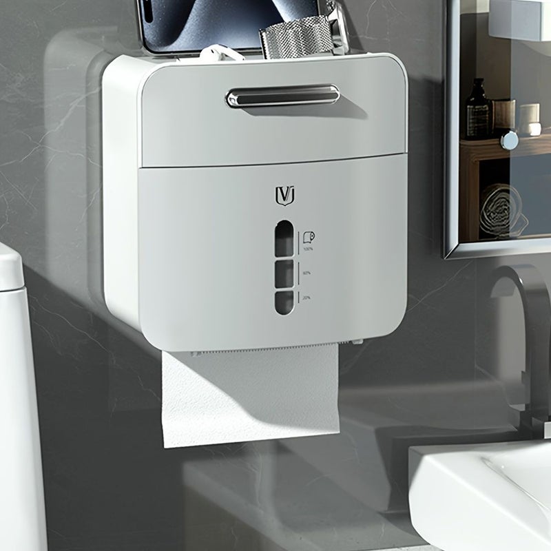 1pc Grey Non Drilling Bathroom Toilet Tissue Box Holder Multifunctional Storage Box For Bathroom Toilet Washroom - Image 1