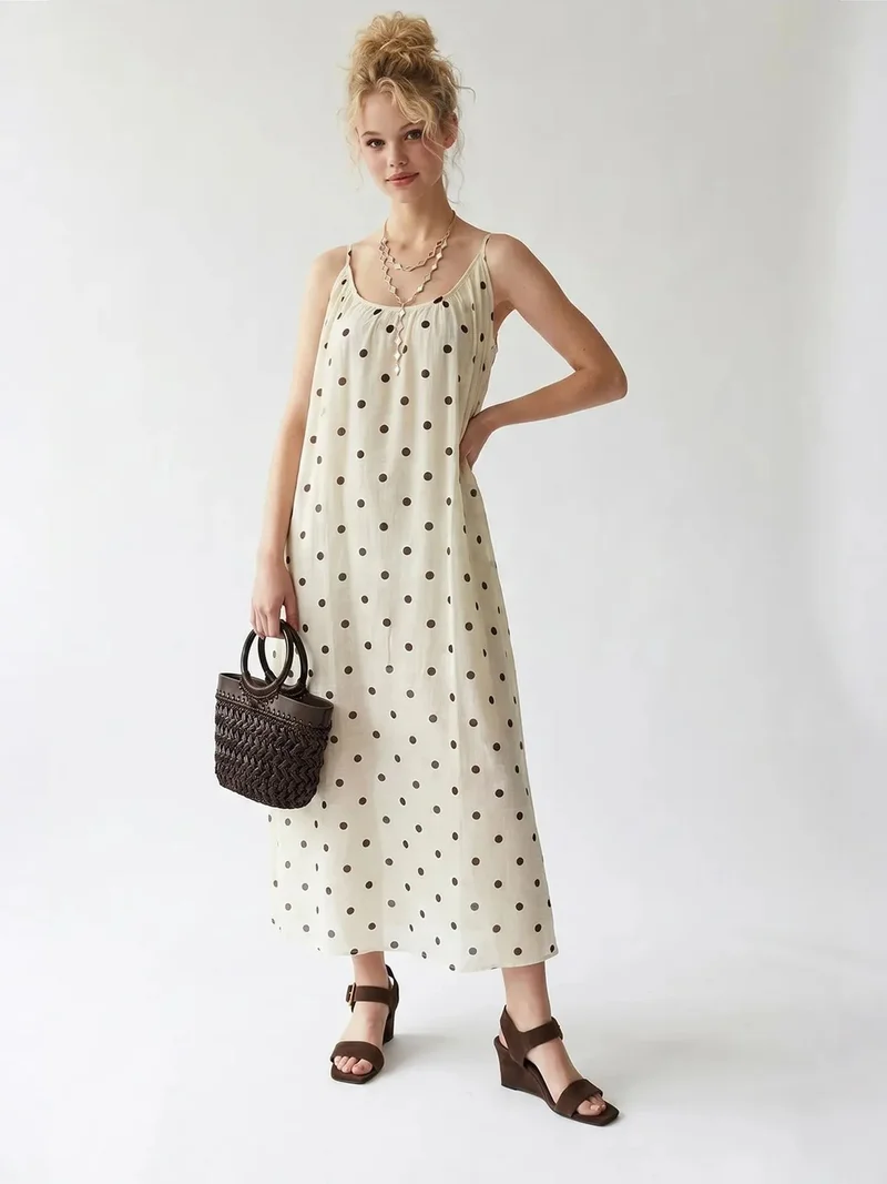MIXRAY Polka Dot A-Line Maxi Dress