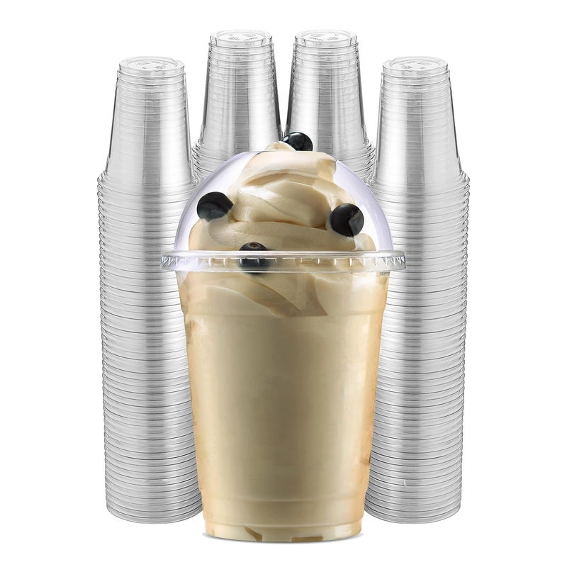 Green Direct 12 oz Disposable Drinking Clear Plastic Cups with Lids  for Ice coffee Bubble Boba Tea Cold Drinks Smoothie Pack of 100