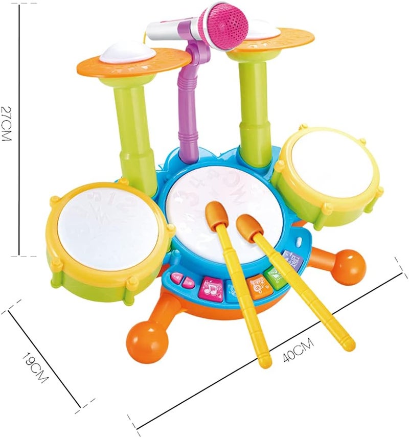 klarako Beginners Musical Tabletop Drum Kit Play Set with Drum Sticks, Microphone, Light Features, Interactive Music and Sounds for Babies Kids and Toddlers - Green - Image 4