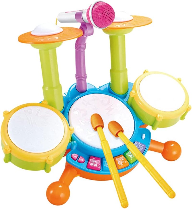 klarako Beginners Musical Tabletop Drum Kit Play Set with Drum Sticks, Microphone, Light Features, Interactive Music and Sounds for Babies Kids and Toddlers - Green - Image 1