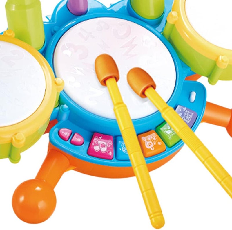 klarako Beginners Musical Tabletop Drum Kit Play Set with Drum Sticks, Microphone, Light Features, Interactive Music and Sounds for Babies Kids and Toddlers - Green - Image 5