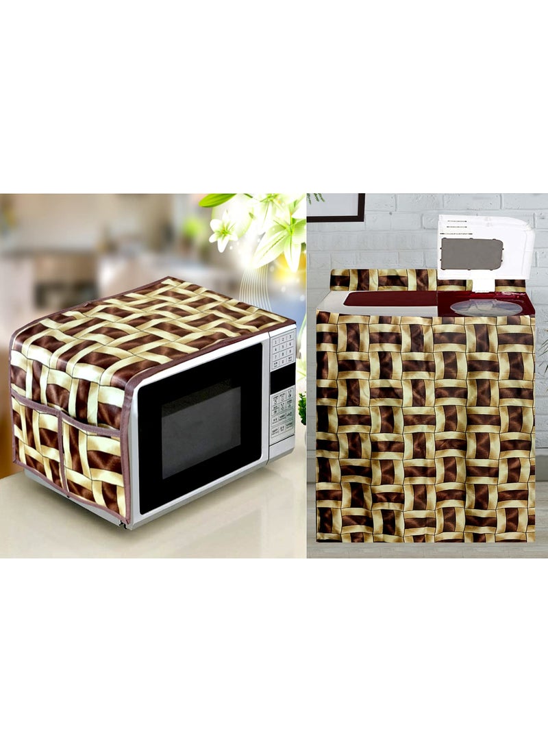 KANUSHI KANUSHI Industries MicrowaveOven Top Cover With 4 Utility Pockets 1 Pc Top Load Semi Automatic Washing Machine Cover MICROWASMACSEMIBROWNGOLDENLINE  - Image 1