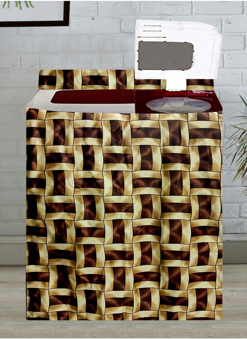 KANUSHI KANUSHI Industries MicrowaveOven Top Cover With 4 Utility Pockets 1 Pc Top Load Semi Automatic Washing Machine Cover MICROWASMACSEMIBROWNGOLDENLINE  - Image 3