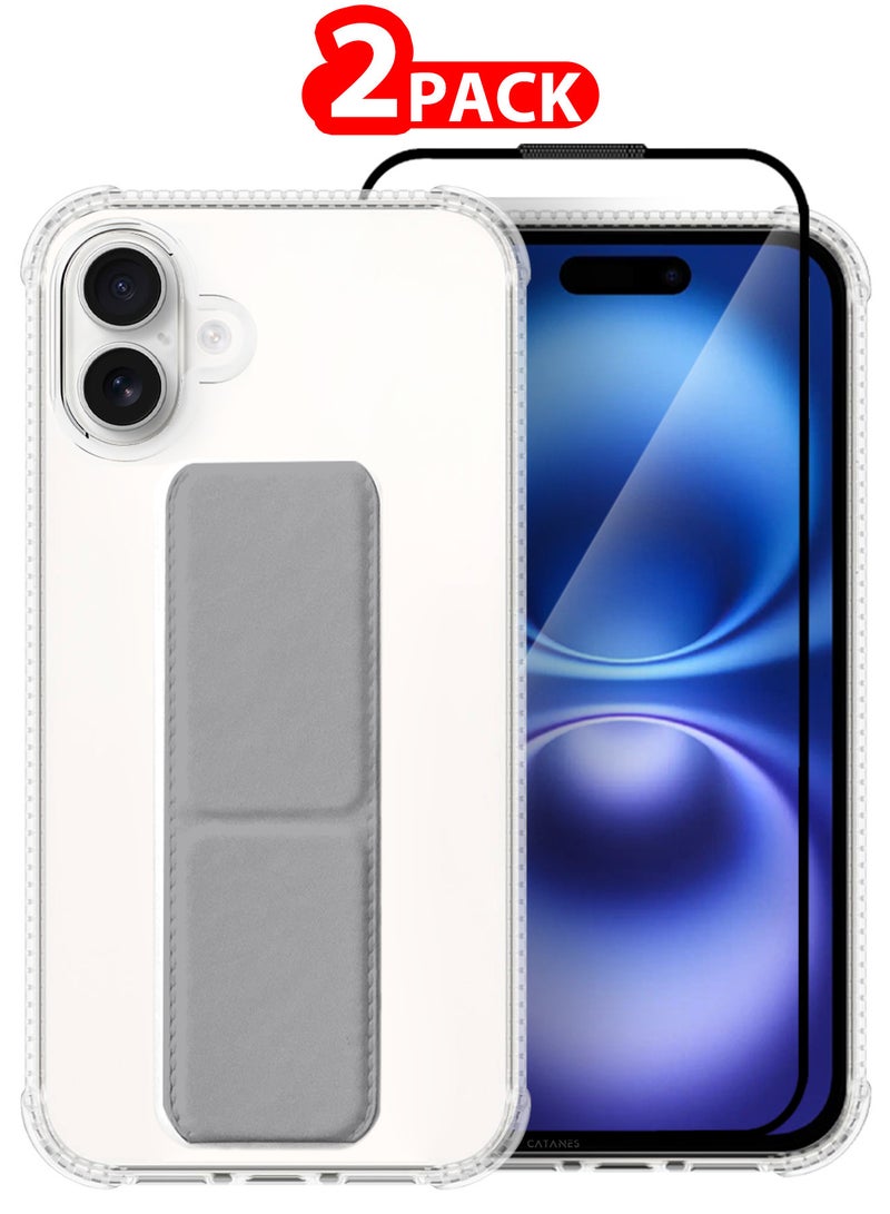 CATANES ( for iPhone 16 ) 2 Pack, Case and Screen Protector, with Phone Grip and Expanding Stand, Kickstand Fully Protective Cover with Phone Grip Holder - Image 1