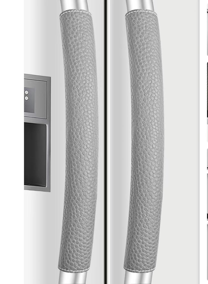 Premium Refrigerator Door Handle Covers, Set of 2, Adjustable Appliance Handle Covers, Keep Your Kitchen Clean, Microwave Oven Stove Dishwasher Handle Protector, Non Slip Fridge Handle Cover, Leather Handle Protector  (gray) - Image 1