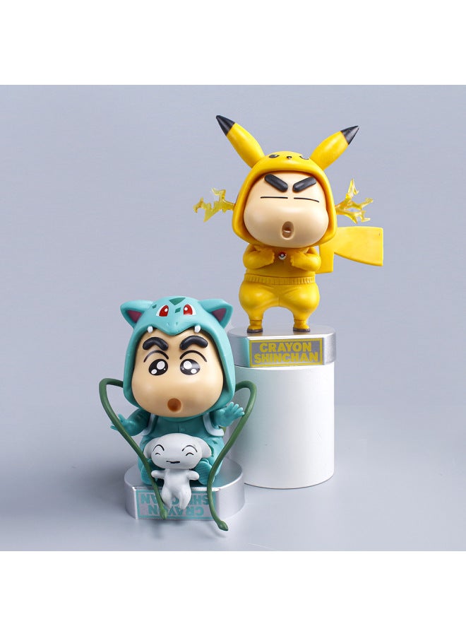 Crayon Small COS Pokemon Piccajani Turtle Fire Dragon Pokemon Q Edition Ornaments Blind Box Gashapon-اللون: Crayon Shin: Pikachu (صندوق النافذة) - Image 5