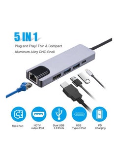 نيبمينينت موزع بمنفذ USB بتصميم 5 في 1 Type-C أسود/ فضي  - Image 4
