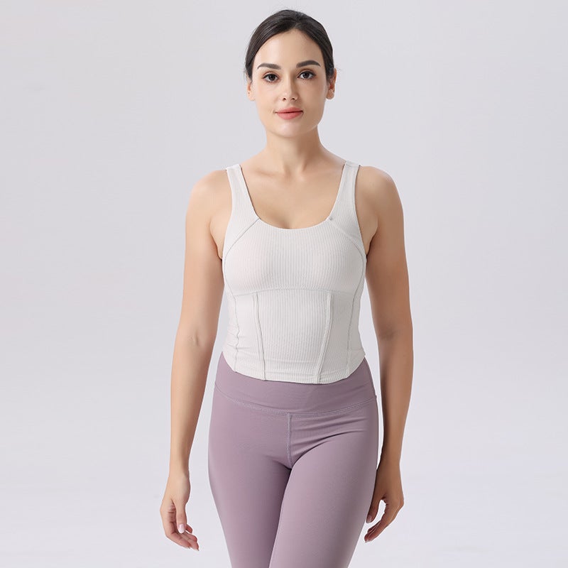 Summer I-Rib Vest Women''s Detachable Chest Pad Yoga Fitness Bra High Strength Support Sports Underwear - Image 3