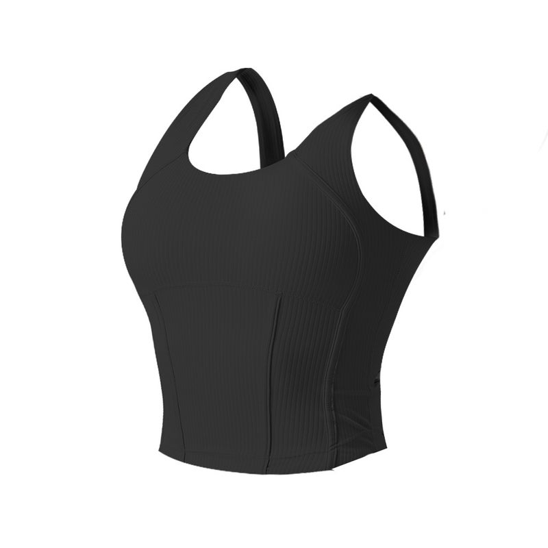 Summer I-Rib Vest Women''s Detachable Chest Pad Yoga Fitness Bra High Strength Support Sports Underwear - Image 1