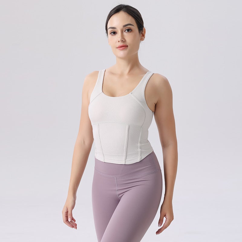 Summer I-Rib Vest Women''s Detachable Chest Pad Yoga Fitness Bra High Strength Support Sports Underwear - Image 4
