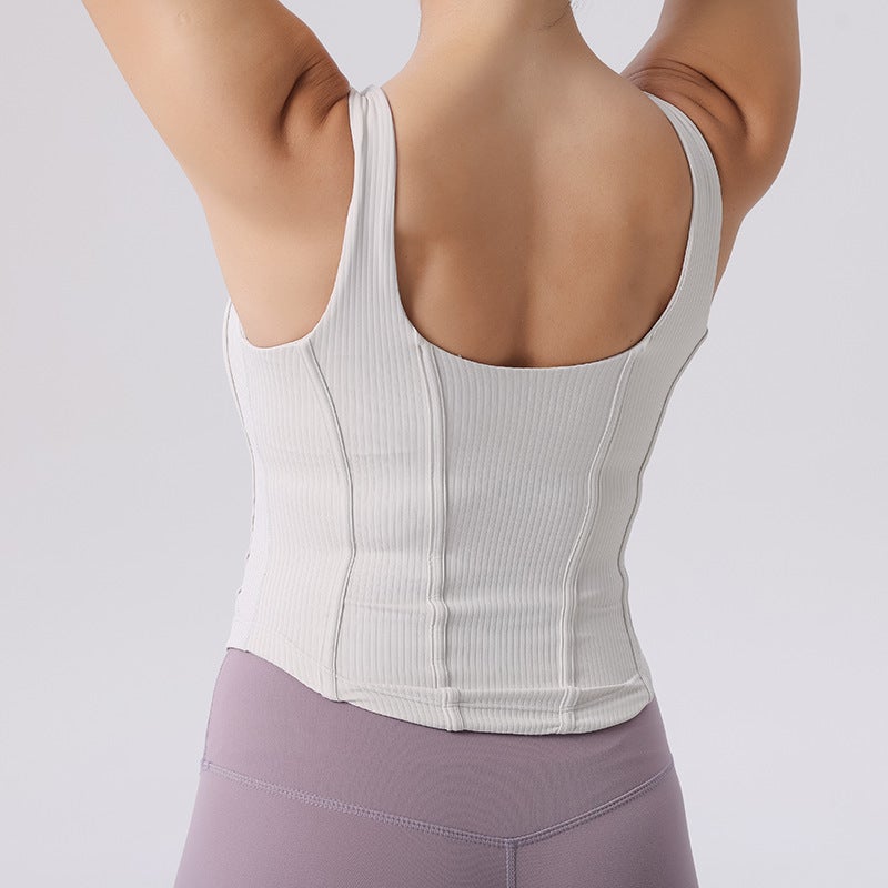 Summer I-Rib Vest Women''s Detachable Chest Pad Yoga Fitness Bra High Strength Support Sports Underwear - Image 5
