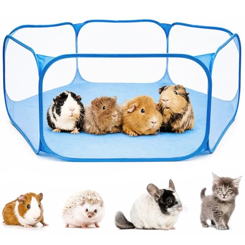 RYPET Guinea Pig Playpen - Breathable & Transparent Pet Playpen Pop Open Outdoor/Indoor Exercise Fence, Portable Yard Fence for Guinea Pig, Rabbits, Hamster, Chinchillas and Hedgehogs - Image 1