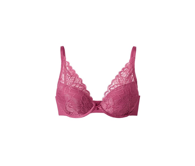 Tchibo Women Padded Textured Cup Bra, Berry - Image 2
