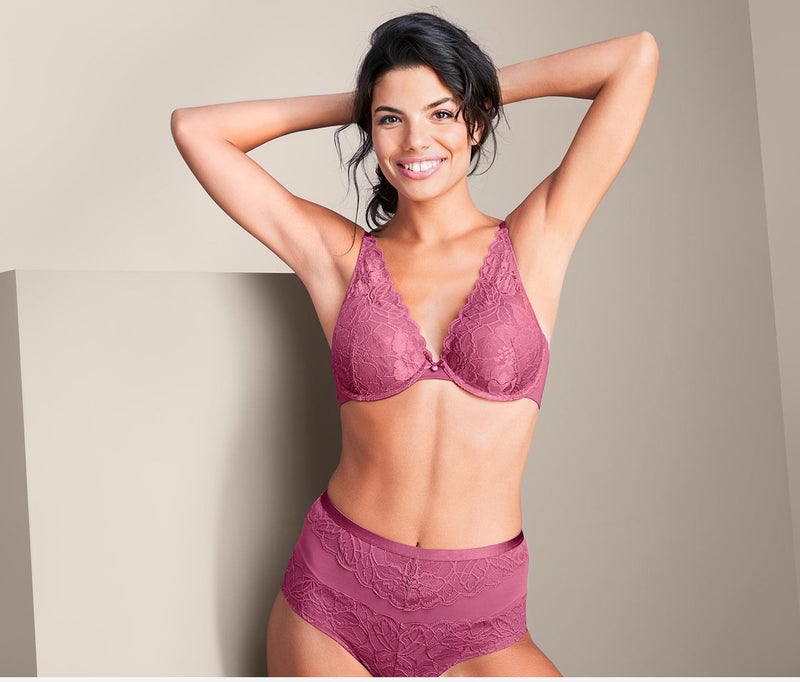 Tchibo Women Padded Textured Cup Bra, Berry - Image 1
