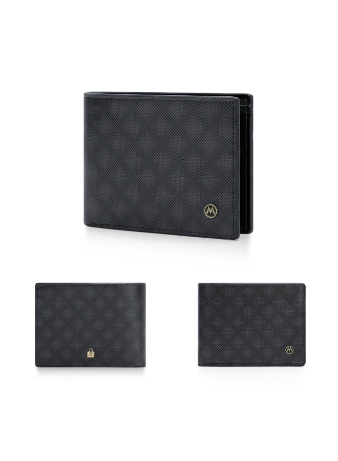 MANDU Men's Slim Bifold Wallet - Carbon Fiber Leather RFID Blocking Front Pocket Wallet with 4 Card Slots & 1 ID Window (Black) - Image 1