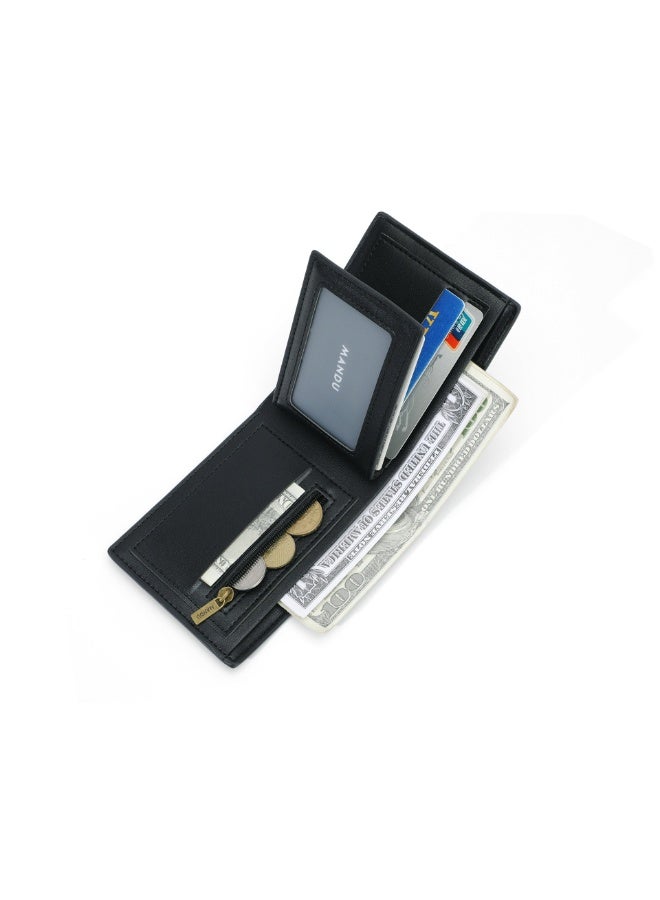MANDU Men's Slim Bifold Wallet - Carbon Fiber Leather RFID Blocking Front Pocket Wallet with 4 Card Slots & 1 ID Window (Black) - Image 4