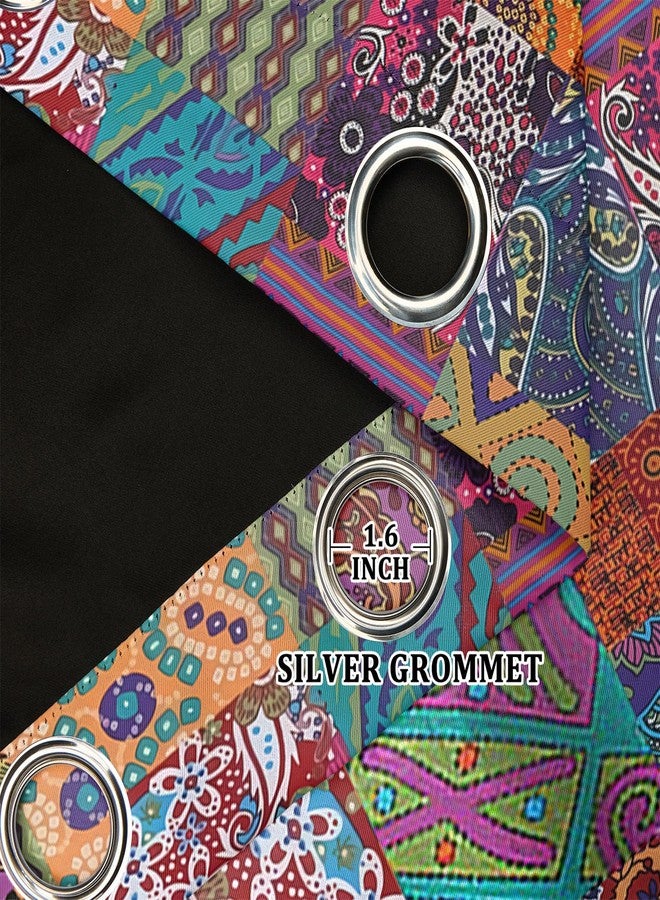 Renaiss 42 x 63 Inch Bohemian Blackout Curtains Patchwork Inspired Squares Mandala Blooms Folk Curtain Grommet Geometric Art Thermal Insulate Window Treatment Curtains for Living Room Bedroom 2 Panels - Image 4