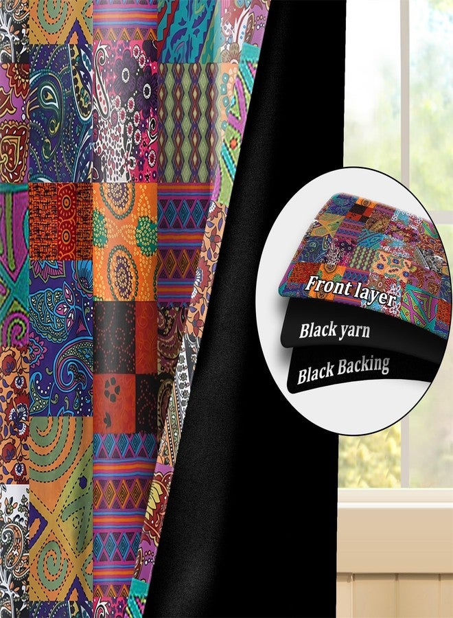 Renaiss 42 x 63 Inch Bohemian Blackout Curtains Patchwork Inspired Squares Mandala Blooms Folk Curtain Grommet Geometric Art Thermal Insulate Window Treatment Curtains for Living Room Bedroom 2 Panels - Image 3