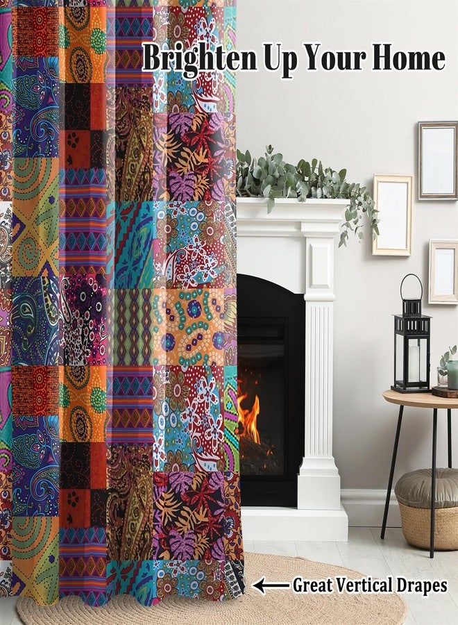 Renaiss 42 x 63 Inch Bohemian Blackout Curtains Patchwork Inspired Squares Mandala Blooms Folk Curtain Grommet Geometric Art Thermal Insulate Window Treatment Curtains for Living Room Bedroom 2 Panels - Image 5