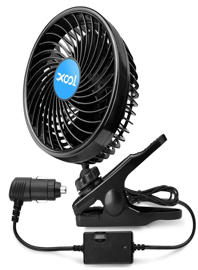 XOOL 12V 6'' Car Fan, Clip Fan 360 Degree Rotatable Car Fan Cooling Air Fan with Stepless Speed Regulation & Cigarette Lighter Plug for SUV, RV, Vehicles - Image 1