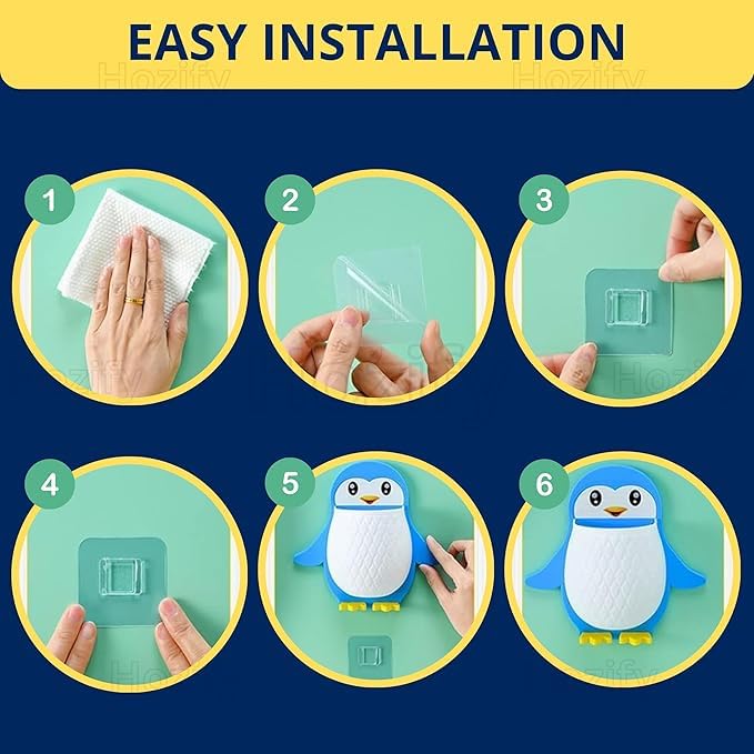 SUNBEET Toothbrush Holder, Plastic Wall Mounted Penguin Shape Storage Organizer for Bathroom with Self Adhesive Stick Multipurpose Wall Shelves (Multicolor) (Penguin Mounted-1) - Image 5