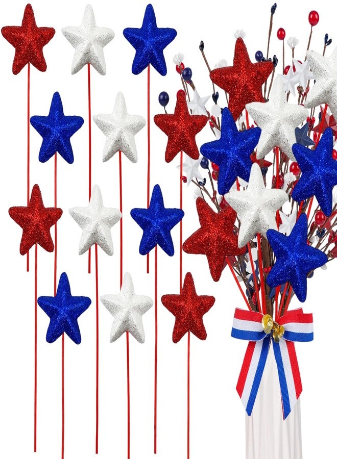 بيسماهير 12 قطعة من أعواد النجوم المنتفخة اللامعة للاحتفال بيوم الرابع من يوليو، باللونين الأحمر والأبيض والأزرق، أعواد زينة على شكل نجمة من الفوم الأمريكي، مناسبة لتزيين طاولة حفلات يوم الذكرى واليوم الوطني ويوم الاستقلال - Image 1