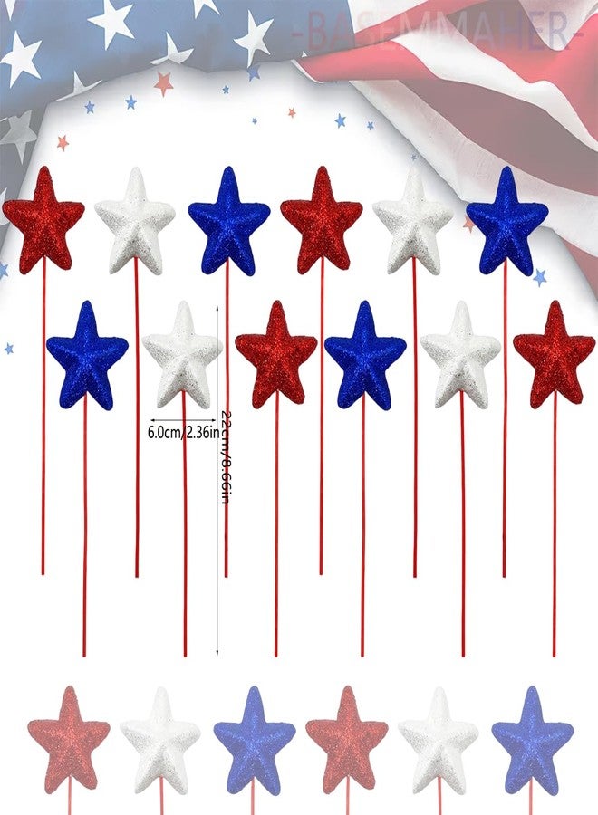 بيسماهير 12 قطعة من أعواد النجوم المنتفخة اللامعة للاحتفال بيوم الرابع من يوليو، باللونين الأحمر والأبيض والأزرق، أعواد زينة على شكل نجمة من الفوم الأمريكي، مناسبة لتزيين طاولة حفلات يوم الذكرى واليوم الوطني ويوم الاستقلال - Image 2