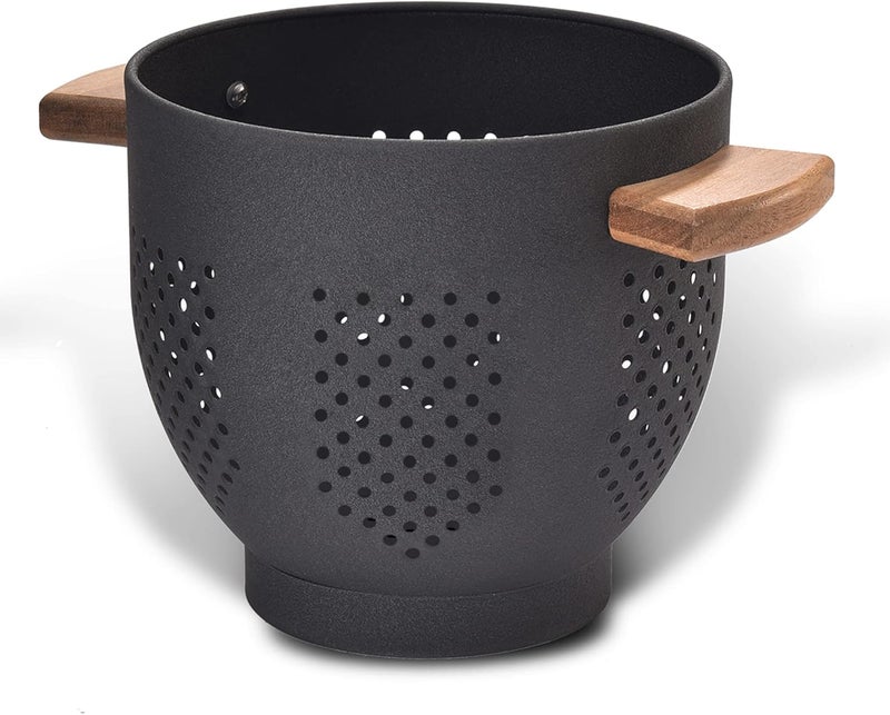 BeFare Metal Colander with Wood Handle and Stable Base, Powder Coated Steel Kitchen Strainer Basket for Draining Pasta, Vegetable and fruit(3quart,Matte Black) - Image 1