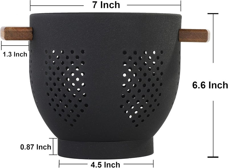BeFare Metal Colander with Wood Handle and Stable Base, Powder Coated Steel Kitchen Strainer Basket for Draining Pasta, Vegetable and fruit(3quart,Matte Black) - Image 2