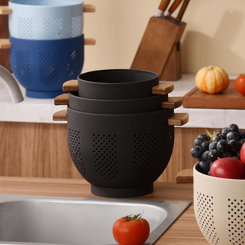 BeFare Metal Colander with Wood Handle and Stable Base, Powder Coated Steel Kitchen Strainer Basket for Draining Pasta, Vegetable and fruit(3quart,Matte Black) - Image 4
