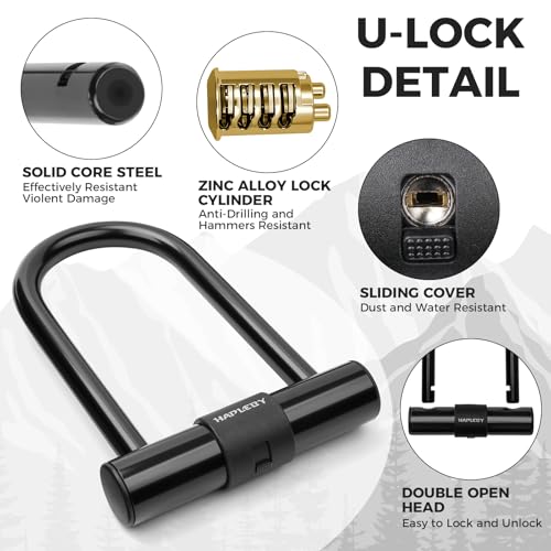 Hapleby Premium Bike Lock Set with 2 Keys, Bike U-Lock with 6 Feet Thickened Solid Steel Cable, Heavy Duty Anti Theft Bicycle U-Lock with Mounting Bracket for Road, Mountain, Folding Bike and Scooter - Image 2