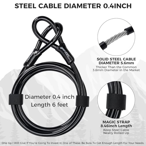 Hapleby Premium Bike Lock Set with 2 Keys, Bike U-Lock with 6 Feet Thickened Solid Steel Cable, Heavy Duty Anti Theft Bicycle U-Lock with Mounting Bracket for Road, Mountain, Folding Bike and Scooter - Image 4