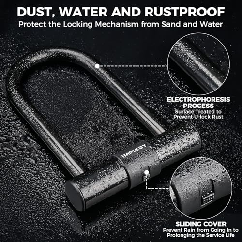 Hapleby Premium Bike Lock Set with 2 Keys, Bike U-Lock with 6 Feet Thickened Solid Steel Cable, Heavy Duty Anti Theft Bicycle U-Lock with Mounting Bracket for Road, Mountain, Folding Bike and Scooter - Image 3