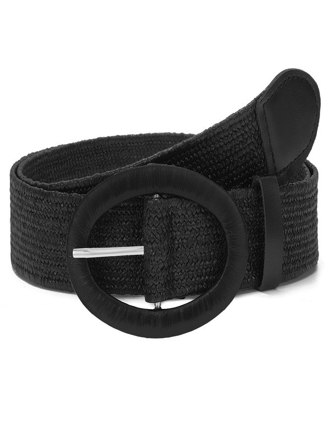 WHIPPY Women Straw Woven Elastic Stretch Waist Belt, Boho Braided Skinny Dress Belts for Women Black, M - Image 1
