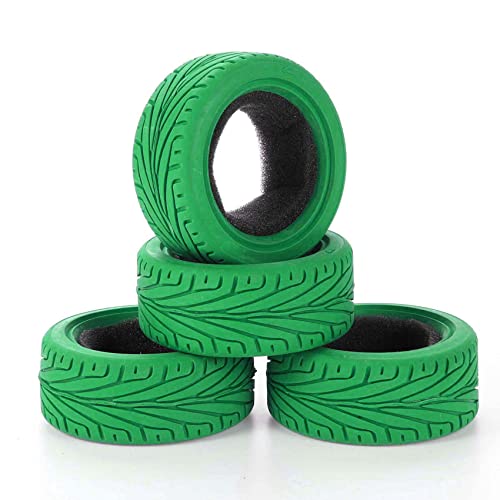 LAFEINA 1/10 RC On-Road Car Tyres, 65mm Rubber RC Tire for 1/10 HSP Tamiya HPI Kyosho RC On Road Run-flating Car (Green) - Image 1