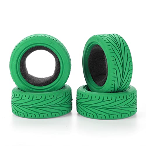 LAFEINA 1/10 RC On-Road Car Tyres, 65mm Rubber RC Tire for 1/10 HSP Tamiya HPI Kyosho RC On Road Run-flating Car (Green) - Image 2