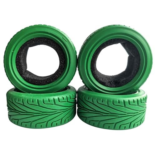 LAFEINA 1/10 RC On-Road Car Tyres, 65mm Rubber RC Tire for 1/10 HSP Tamiya HPI Kyosho RC On Road Run-flating Car (Green) - Image 5